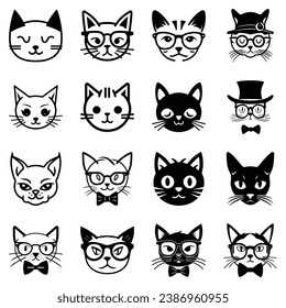 Cats3 Flat Icon Set Isolated On White Background