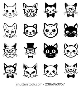 Cats3 Flat Icon Set Isolated On White Background