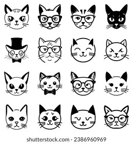 Cats3 Flat Icon Set Isolated On White Background