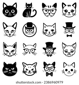 Cats3 Flat Icon Set Isolated On White Background