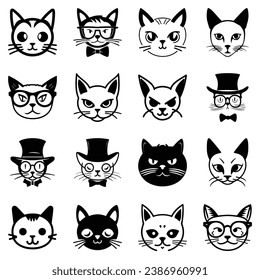 Cats3 Flat Icon Set Isolated On White Background