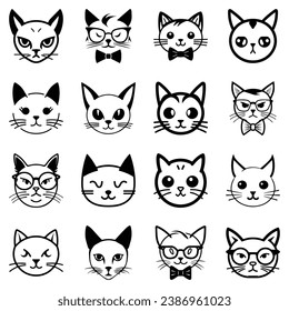 Cats3 Flat Icon Set Isolated On White Background