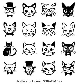 Cats3 Flat Icon Set Isolated On White Background
