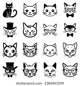 Cats3 Flat Icon Set Isolated On White Background