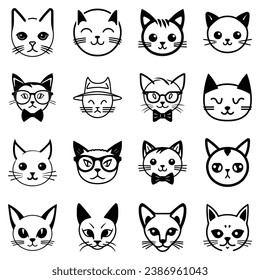 Cats3 Flat Icon Set Isolated On White Background
