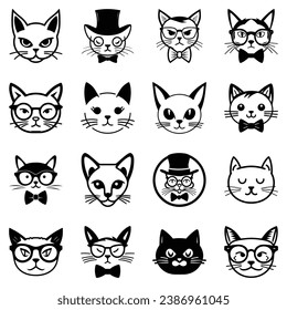 Cats3 Flat Icon Set Isolated On White Background