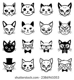 Cats3 Flat Icon Set Isolated On White Background