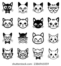 Cats3 Flat Icon Set Isolated On White Background