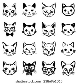Cats3 Flat Icon Set Isolated On White Background
