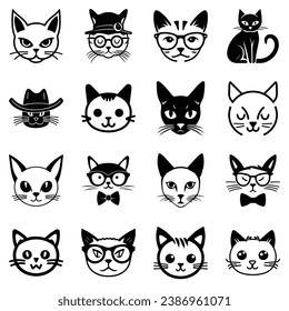Cats3 Flat Icon Set Isolated On White Background