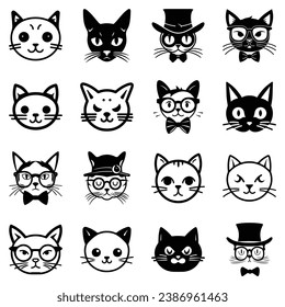 Cats3 Flat Icon Set Isolated On White Background