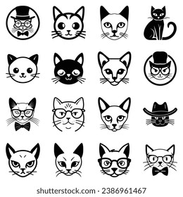 Cats3 Flat Icon Set Isolated On White Background