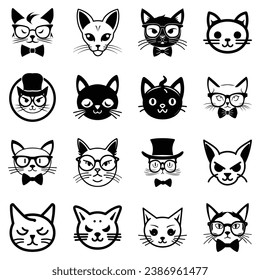 Gatos3 Icono Plano Aislado En Fondo Blanco
