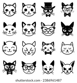 Cats3 Flat Icon Set Isolated On White Background