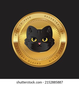 Catscoin token Cryptocurrency logo in black color concept on gold coin. CATS Coin Block chain technology symbol. Vector illustration for banner, background, web, print, article.