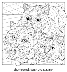 
Cats.Coloring book antistress for children and adults. Illustration isolated on white background.Zen-tangle style. Hand draw