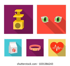 Cat's-eye, cat lodge, collar, package with food.Cat set collection icons in flat style vector symbol stock illustration web.