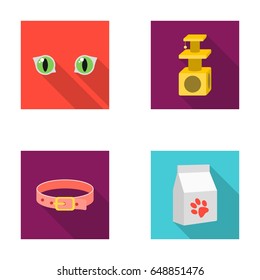Cat's-eye, cat lodge, collar, package with food.Cat set collection icons in flat style vector symbol stock illustration web.