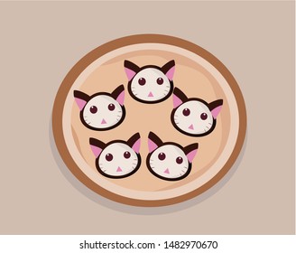 
Cat-shaped cookies vector  in the dish