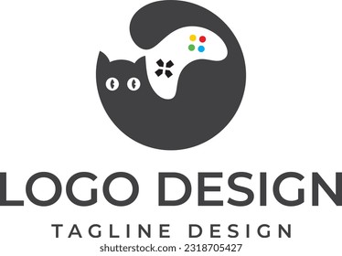cat-shaped logo with negative space in the shape of a game stick