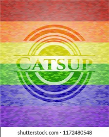 Catsup emblem on mosaic background with the colors of the LGBT flag