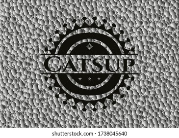 Catsup realistic dark emblem with bubbles background. Vector Illustration. Detailed. 