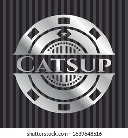 Catsup silvery shiny emblem. Vector Illustration. Mosaic.