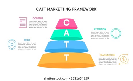  CATT Marketing Framework Funnel Pyramid with Business Process Flow Vector Illustration