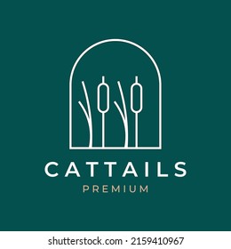 cattail grass line art badge logo vector symbol illustration design