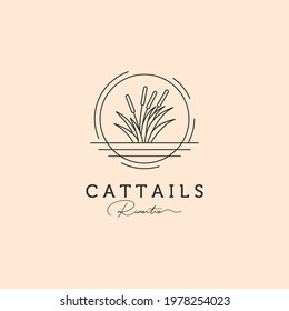 cattail grass line art logo vector symbol illustration design, river tree minimal logo design