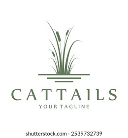 cattail grass logo for river plants, river ecosystems, countryside, mountains, lakes, bushes vector