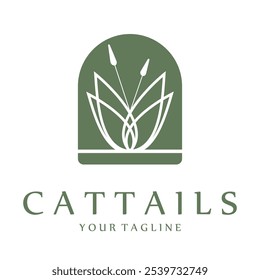 cattail grass logo for river plants, river ecosystems, countryside, mountains, lakes, bushes vector