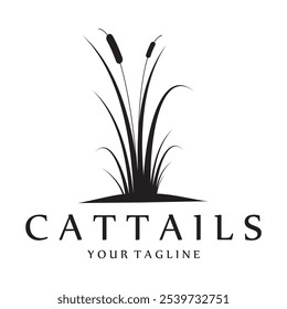 cattail grass logo for river plants, river ecosystems, countryside, mountains, lakes, bushes vector