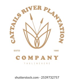 cattail grass logo for river plants, river ecosystems, countryside, mountains, lakes, bushes vector
