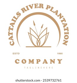 cattail grass logo for river plants, river ecosystems, countryside, mountains, lakes, bushes vector