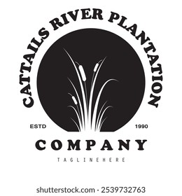 cattail grass logo for river plants, river ecosystems, countryside, mountains, lakes, bushes vector