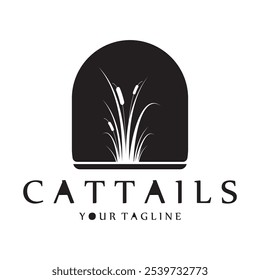 cattail grass logo for river plants, river ecosystems, countryside, mountains, lakes, bushes vector