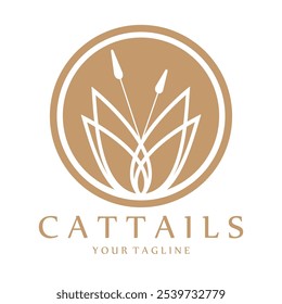 cattail grass logo for river plants, river ecosystems, countryside, mountains, lakes, bushes vector