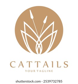 cattail grass logo for river plants, river ecosystems, countryside, mountains, lakes, bushes vector