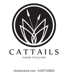cattail grass logo for river plants, river ecosystems, countryside, mountains, lakes, bushes vector