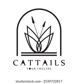 cattail grass logo for river plants, river ecosystems, countryside, mountains, lakes, bushes vector
