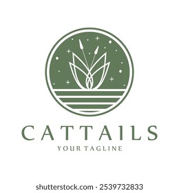 cattail grass logo for river plants, river ecosystems, countryside, mountains, lakes, bushes vector