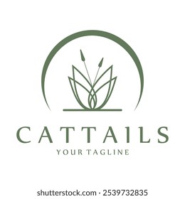cattail grass logo for river plants, river ecosystems, countryside, mountains, lakes, bushes vector