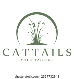 cattail grass logo for river plants, river ecosystems, countryside, mountains, lakes, bushes vector
