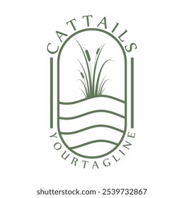 cattail grass logo for river plants, river ecosystems, countryside, mountains, lakes, bushes vector