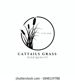 cattail grass logo vector illustration design, circle emblem , elegant decoration logo , monoline design