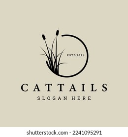 cattail grass logo vector illustration design, elegant icon, circle emblem, elegant decoration logo, monoline design