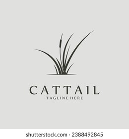 Cattail Grass Minimalist Design Vector Illustration. Cattail Logo Icon.