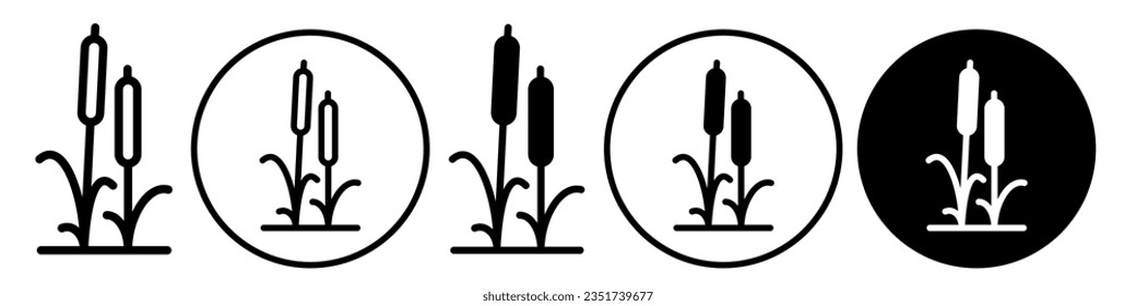 Ziegelsymbol. Symbol der Schilfmoorpflanze auf der Seite des Teiches. Flaches Vektorset von See- oder Flusswasser-WildSumpfgras im Stilstil