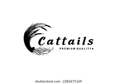 Cattail logo design template with silhouette in creative abstract circle